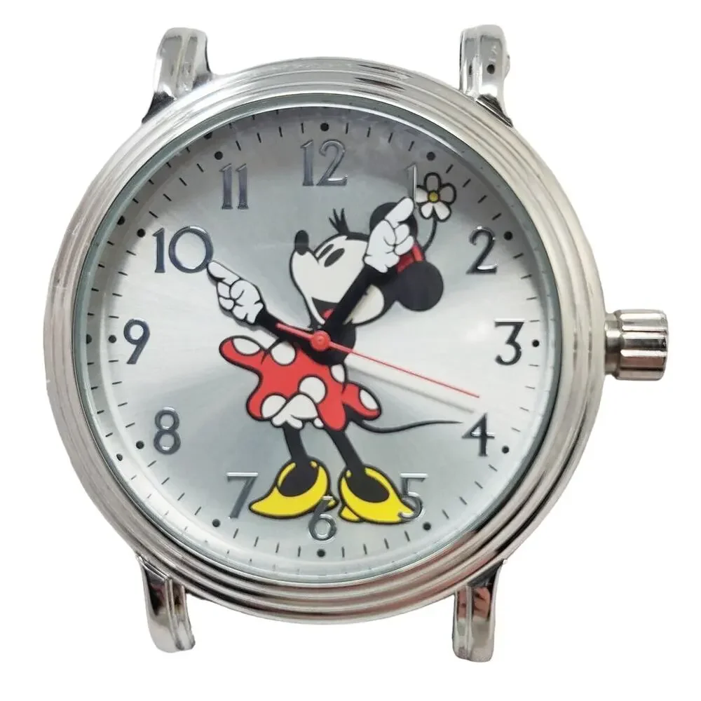 Disney Silver Minnie Mouse Watch White Leather Band Womens